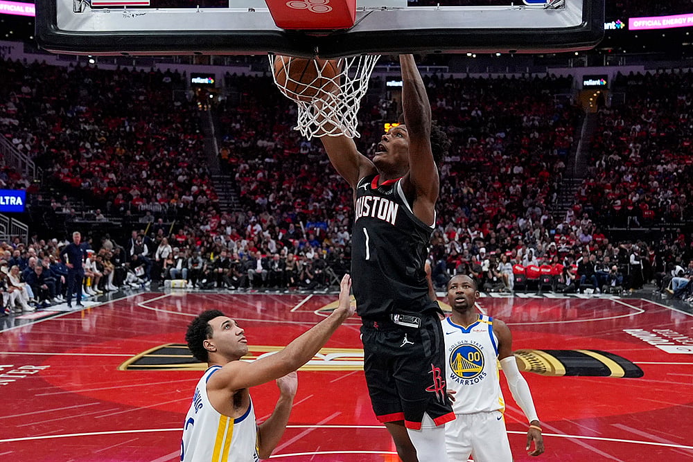 NBA Cup semifinals Houston Rockets vs Golden State Warriors basketball game pics: Amen Thompson