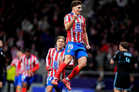 UEFA Champions League: Atletico Madrid's Julian Alvarez celebrates after scoring the opening goal 