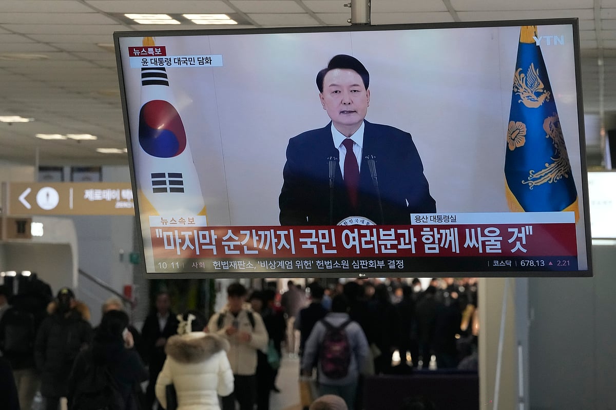 A TV screen shows South Korean President Yoon Suk Yeol's televised briefing at a bus terminal in Seoul, South Korea, Thursday, Dec. 12, 2024. - AP Photo/Ahn Young-joon