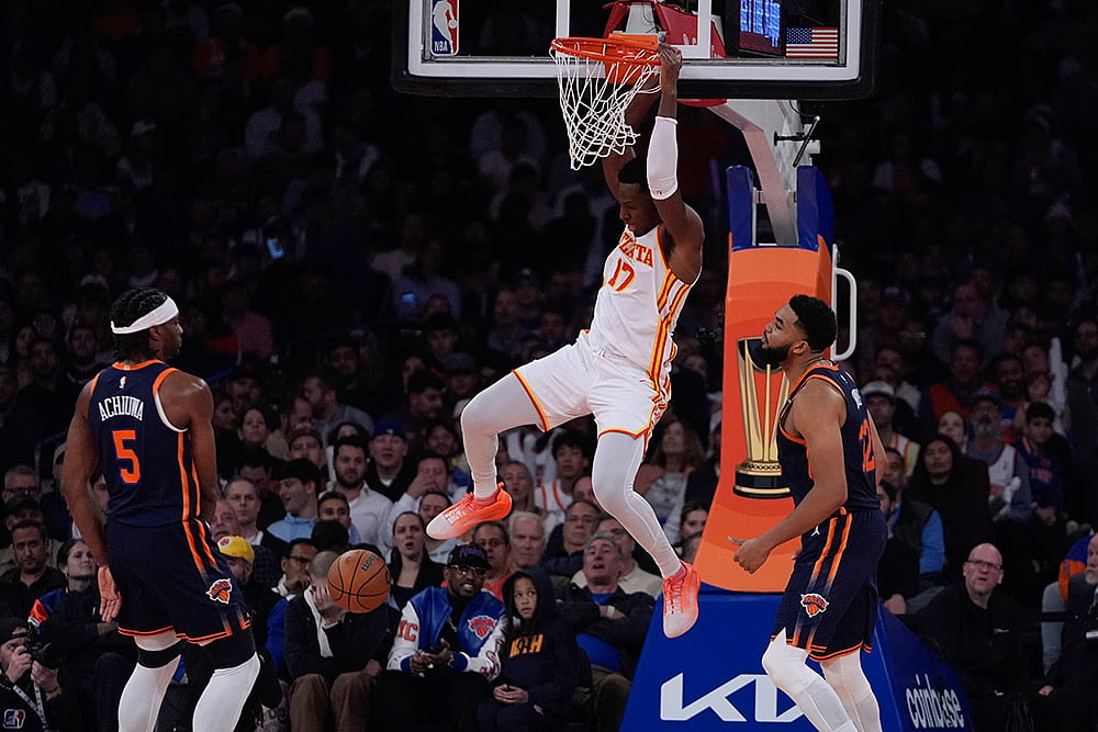NBA Cup Quarter-Final New York Knicks Vs Atlanta Hawks basketball game pics: Onyeka Okongwu 