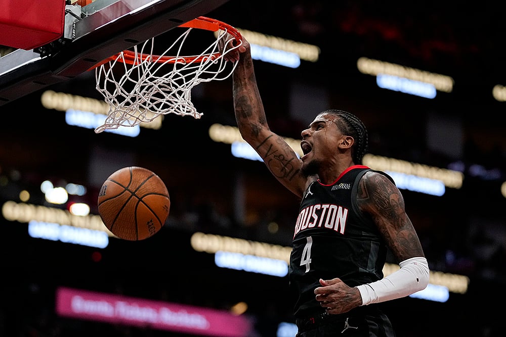 NBA Cup semifinals Houston Rockets vs Golden State Warriors basketball game pics: Jalen Green 