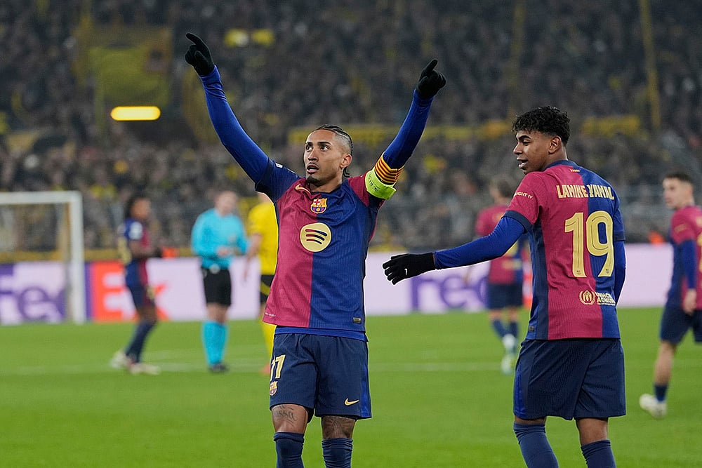 UEFA Champions League Borussia Dortmund and FC Barcelona football match photos: Raphinha
