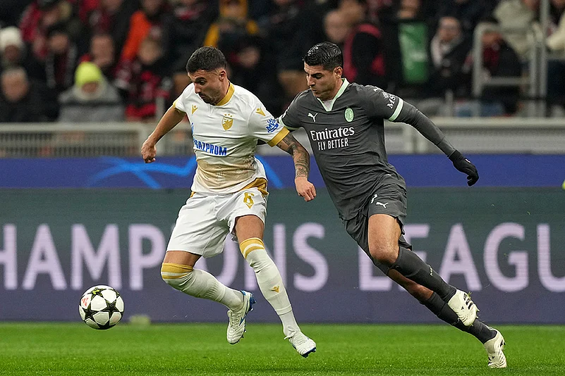 UEFA Champions League soccer AC Milan and Red Star Belgrade football match photos: Alvaro Morata