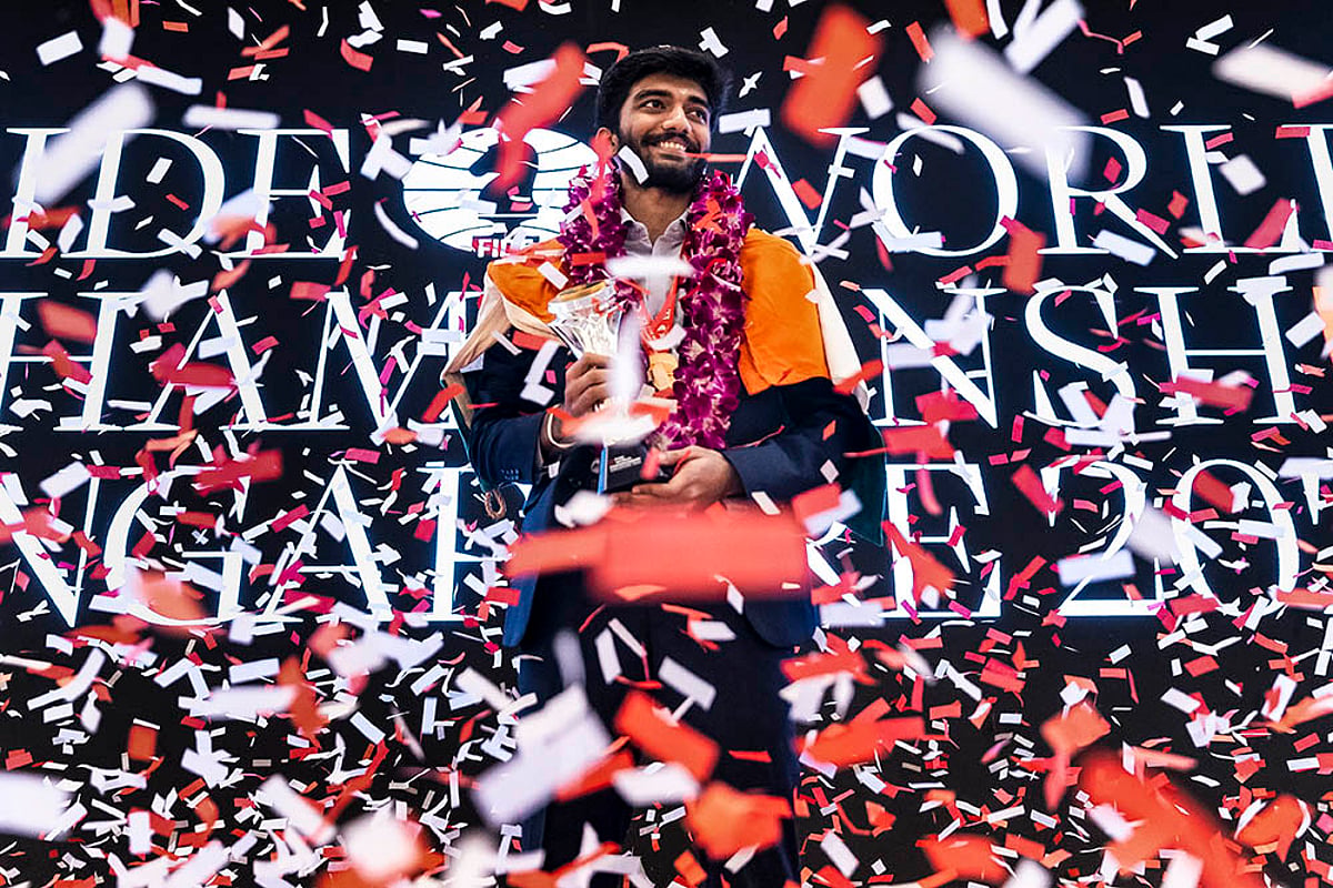 D Gukesh Lifts FIDE World Chess Championship Trophy photos: 1