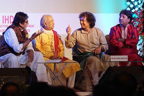 Ustad Zakir Hussain with Amitabh Bachchan, Pandit Birju Maharaj and Ustad Rashid Khan