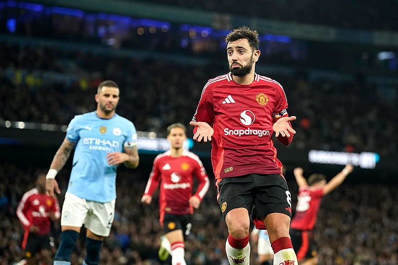 English Premier League Soccer Man City Vs Man United football match pics: Bruno Fernandes