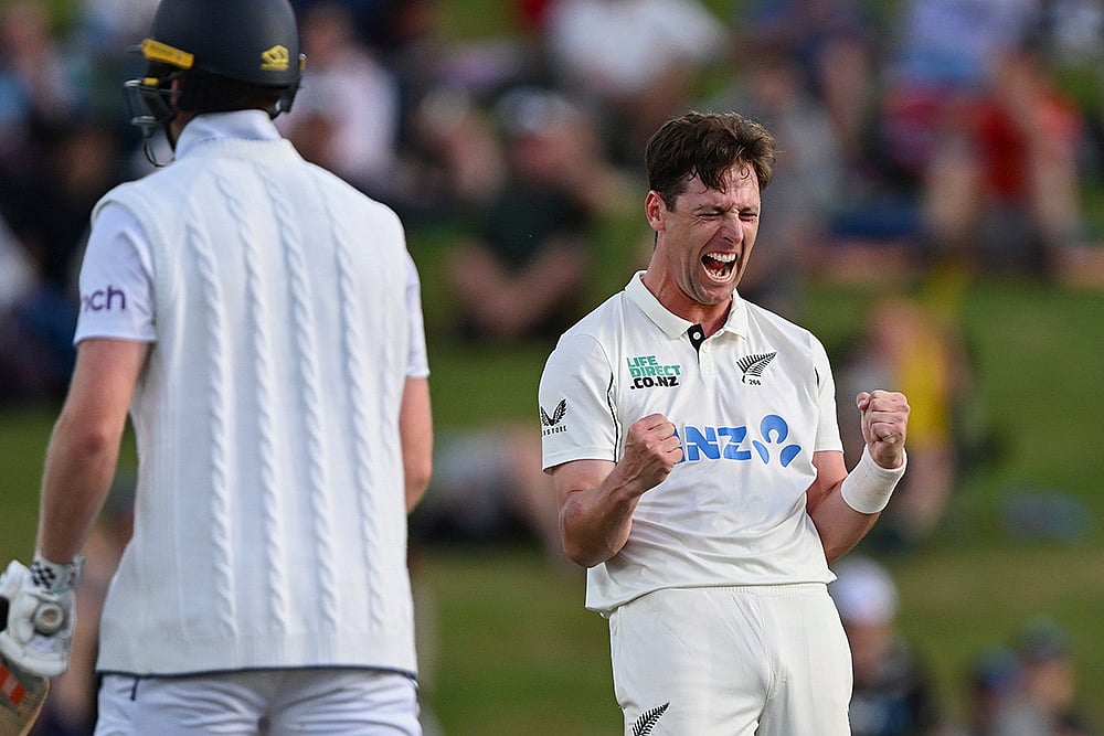 NZ vs ENG 3rd Test Day 3: New Zealand's Matt Henry celebrates the wicket of England's Zak Crawley - | Photo: Andrew Cornaga/Photosport via AP