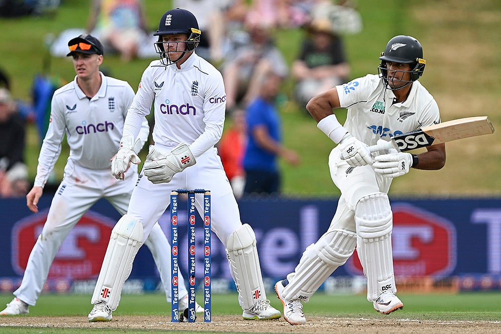 New Zealand Vs England 3rd Test Cricket Day 3 photos from Hamilton: Rachin Ravindra