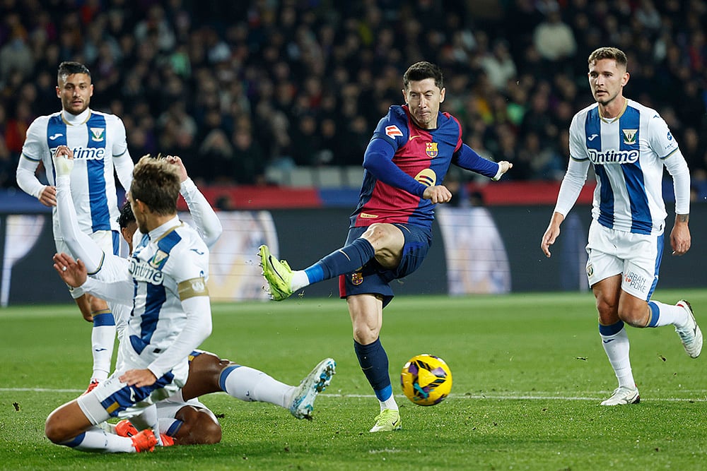 Spain soccer La liga Barcelona vs Leganes football match pics: Robert Lewandowski