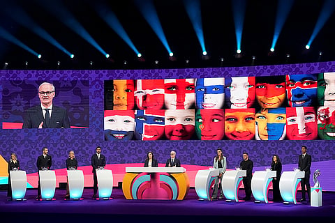 Women's Euro 2025 Draw: Giorgio Marchetti, on the video screen, hosts the event