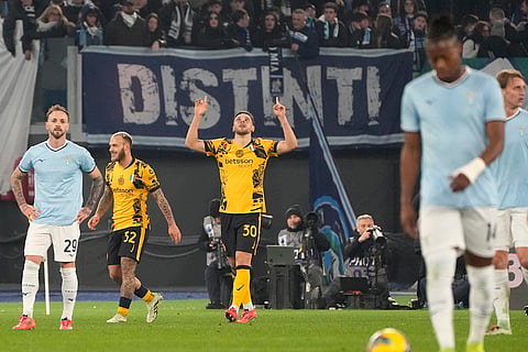 Serie A 2024-25: Inter Milan's Carlos Augusto celebrates after scoring his side's fifth goal