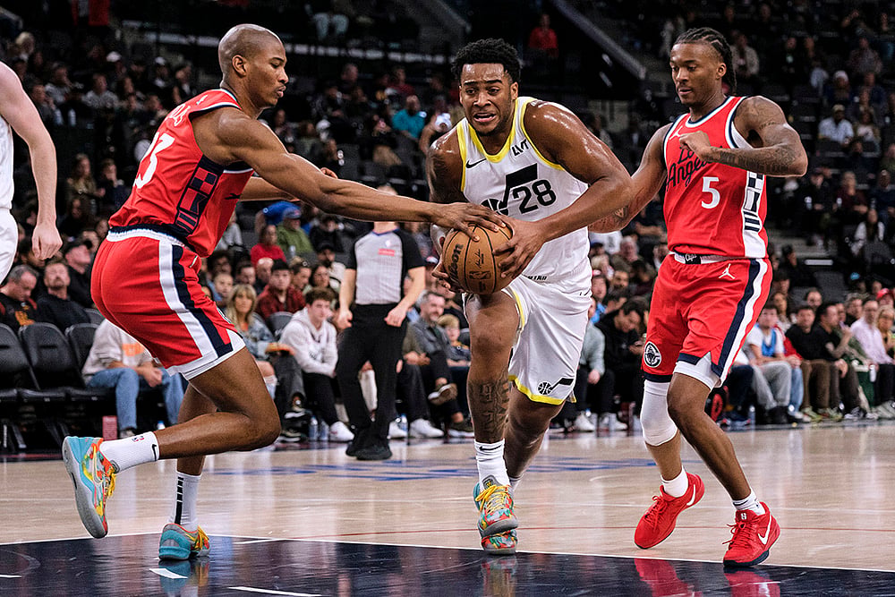 NBA 2024-25 Los Angeles Clippers Vs Utah Jazz basketball game pics: Brice Sensabaugh
