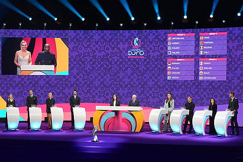 Women's Euro 2025 Draw: The tournament groups are displayed on the video wall