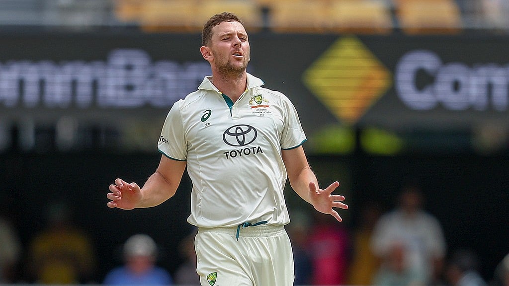 AP : Josh Hazlewood in action on day three of the third Test between India and Australia at the Gabba in Brisbane.