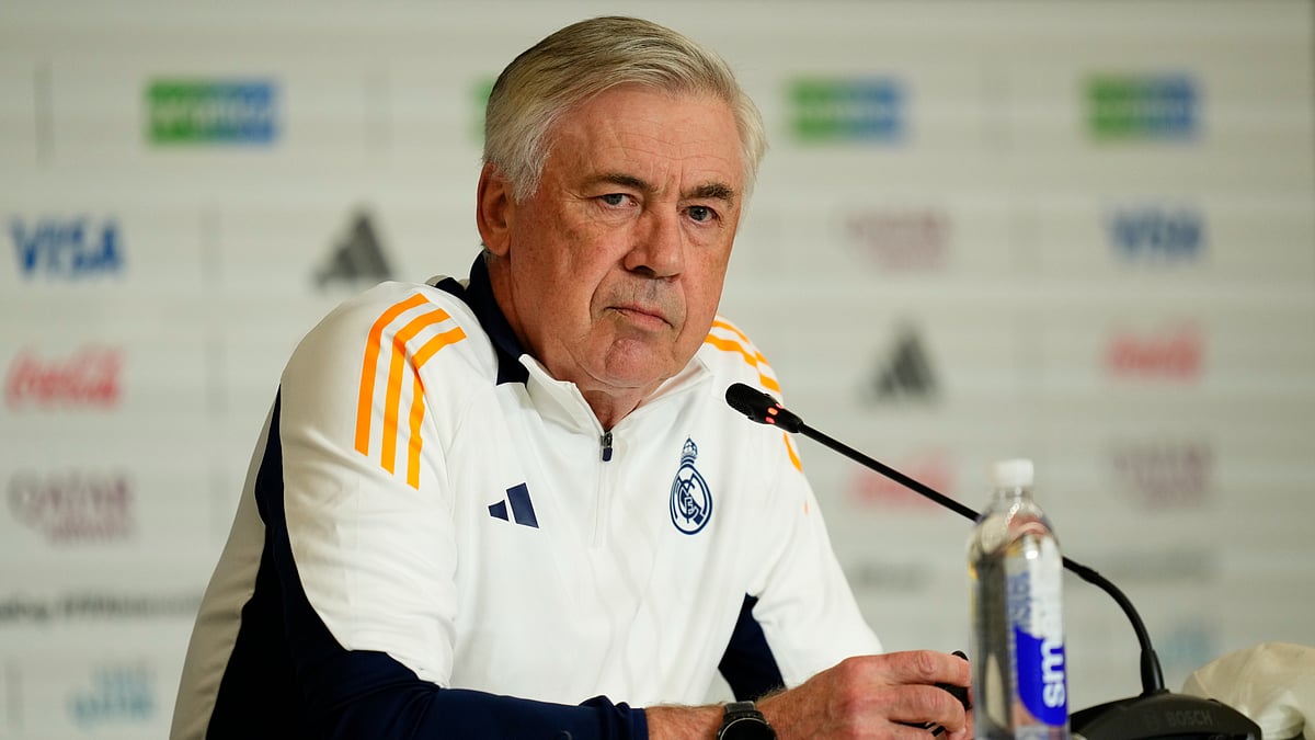 Carlo Ancelotti pictured at Tuesday's pre-match press conference