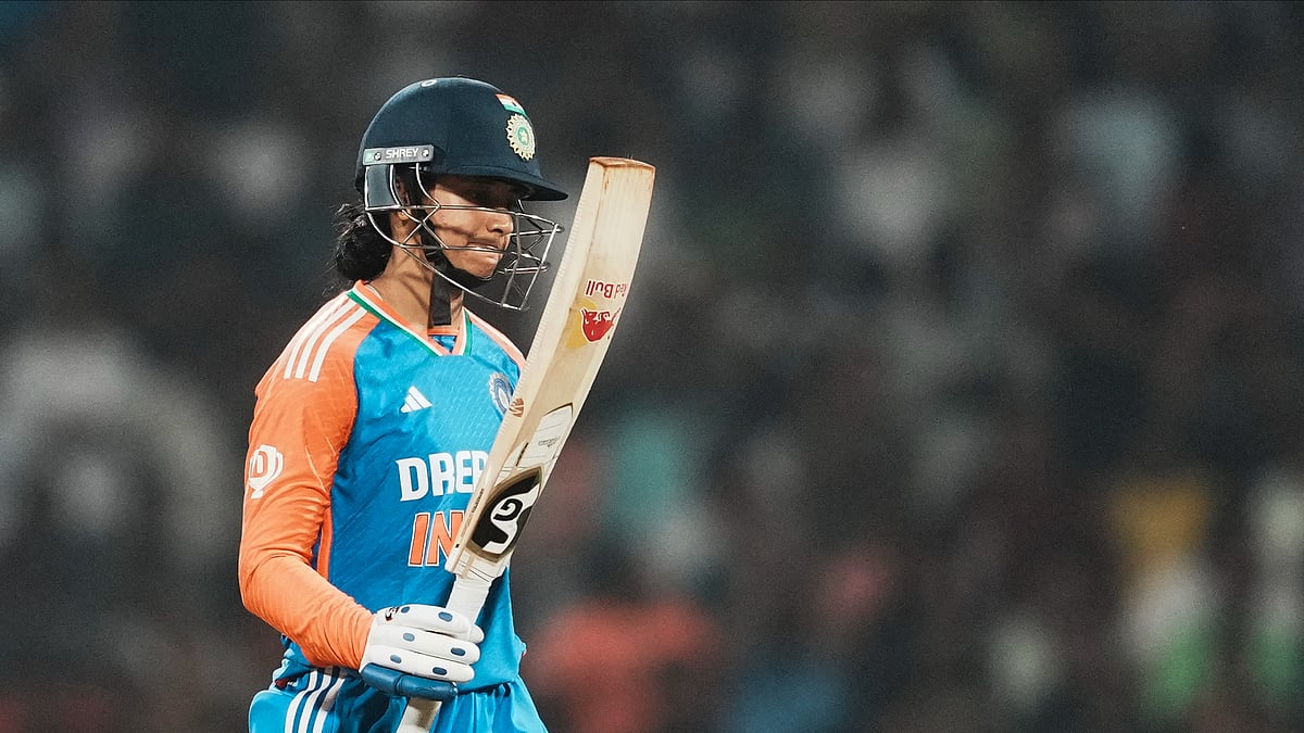 PTI Photo/Kunal Patil : India Women Vs England Women Highlights, 1st T20I: Smriti Mandhana clebrates her ton.