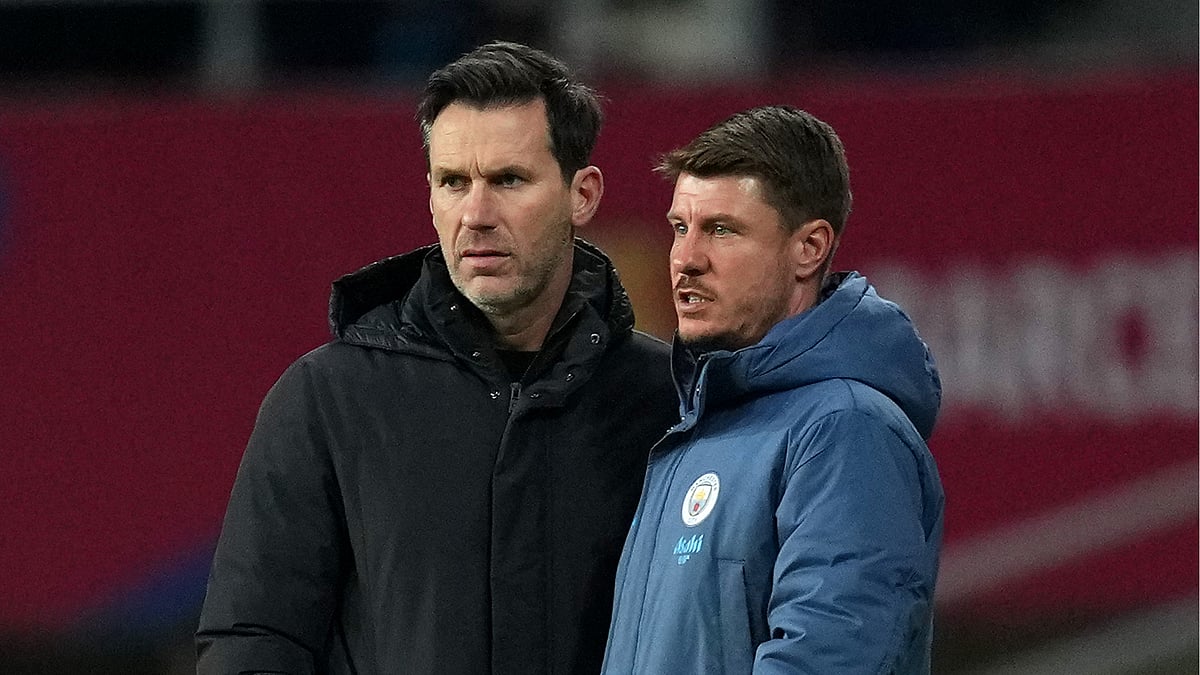 Gareth Taylor during Manchester City's defeat to Barcelona