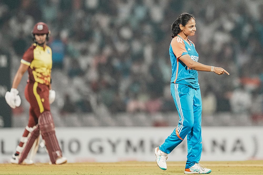 India women vs West Indies women 2nd T20 Cricket photos from Navi Mumbai: Saima Thakor