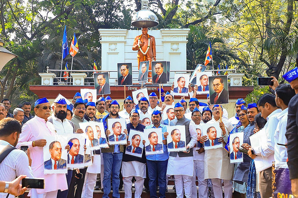Protest against Shahs remarks on Ambedkar