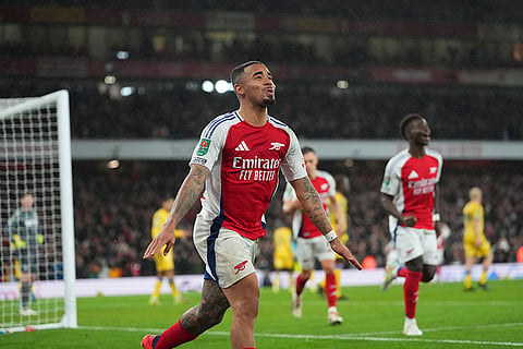 EFL Cup Quarterfinal: Arsenal's Gabriel Jesus celebrates after scoring a goal 