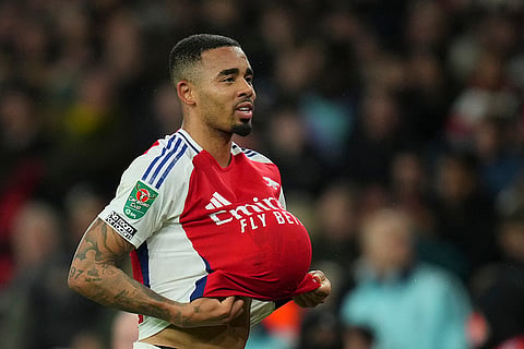 EFL Cup Quarterfinal: Arsenal's Gabriel Jesus celebrates after scoring his side's second goal