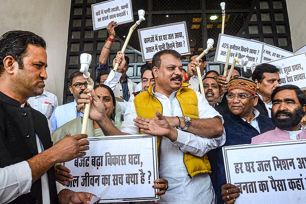 Congress MLA Umang Singhar during a protest in Bhopal