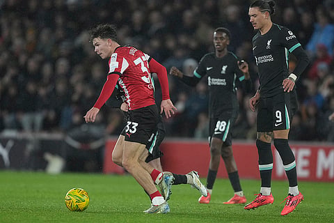 EFL Cup Quarter-Finals: Southampton's Tyler Dibling in action in front of Liverpool's Darwin Nunez