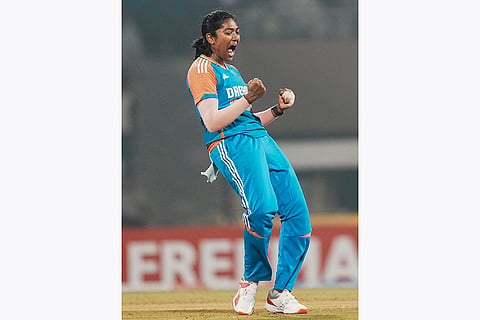 IND-W vs WI-W 3rd T20I: India Women's Sajeevan Sajana celebrates the wicket of West Indies Women's Qiana Joseph