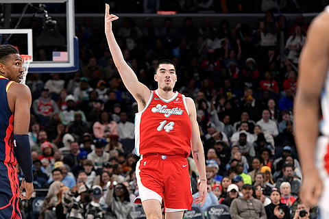 NBA: Grizzlies center Zach Edey (14) reacts