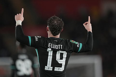 EFL Cup Quarter-Finals: Liverpool's Harvey Elliott celebrates after scoring