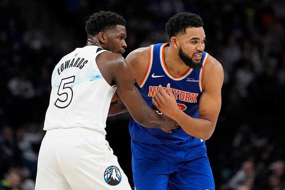 NBA Basketball 2024-25 New York Knicks vs Minnesota Timberwolves match pics: Karl-Anthony Towns