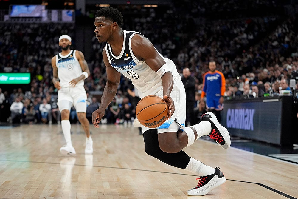NBA Basketball 2024-25 New York Knicks vs Minnesota Timberwolves match pics: Anthony Edwards