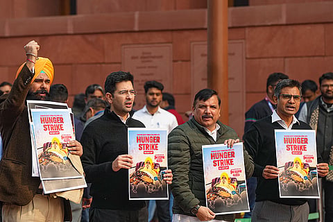 AAP protest in support of farmer leader