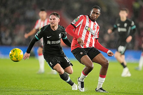 EFL Cup Quarter-Finals: Liverpool's Alexis Mac Allister and Southampton's Joe Aribo battle for the ball 