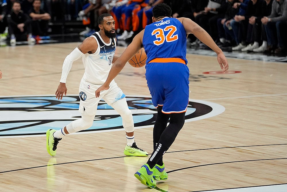 NBA Basketball 2024-25 New York Knicks vs Minnesota Timberwolves match pics: Mike Conley