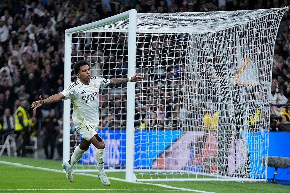 Spain soccer La Liga 2024-25 Real Madrid Vs Sevilla football match Pics: Rodrygo 