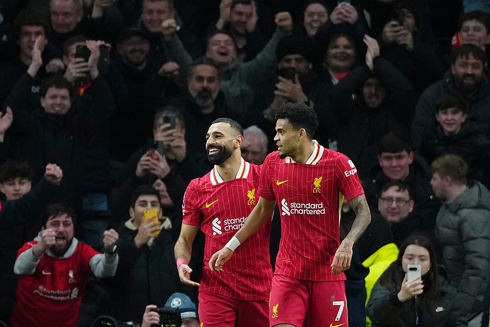 English Premier League soccer 2024-25 Liverpool vs Tottenham football match Pics: Luis Diaz