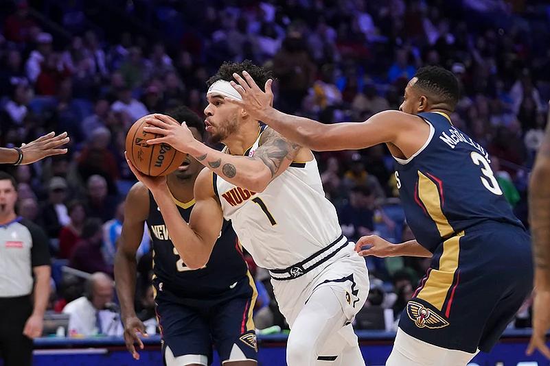 NBA 2024-25 New Orleans Pelicans Vs Denver Nuggets basketball game pics: Michael Porter