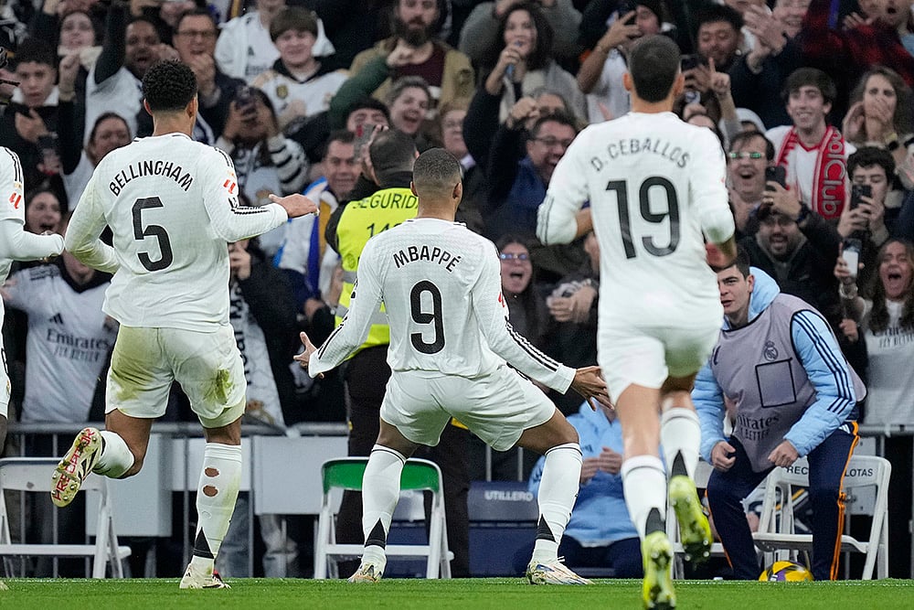 Spain soccer La Liga 2024-25 Real Madrid Vs Sevilla football match Pics: Kylian Mbappe