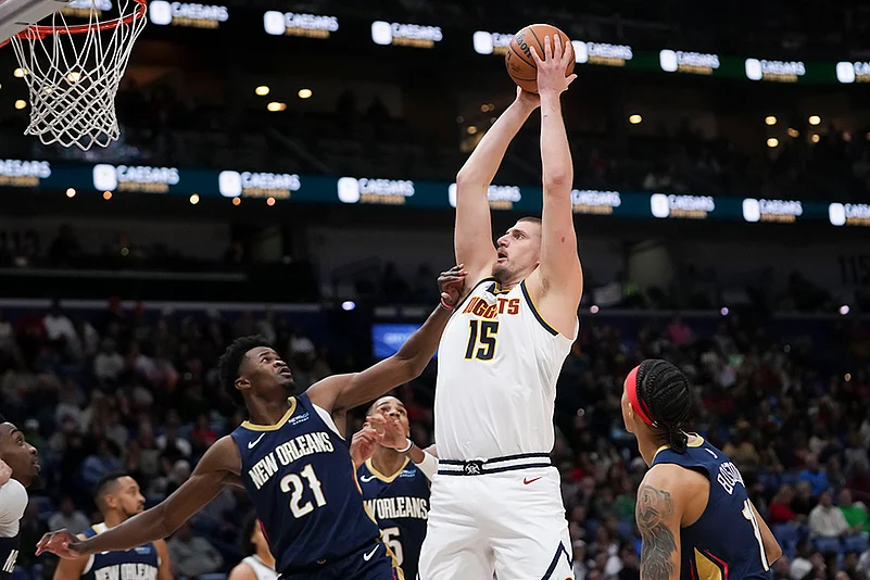 NBA 2024-25 New Orleans Pelicans Vs Denver Nuggets basketball game pics: Nikola Jokic