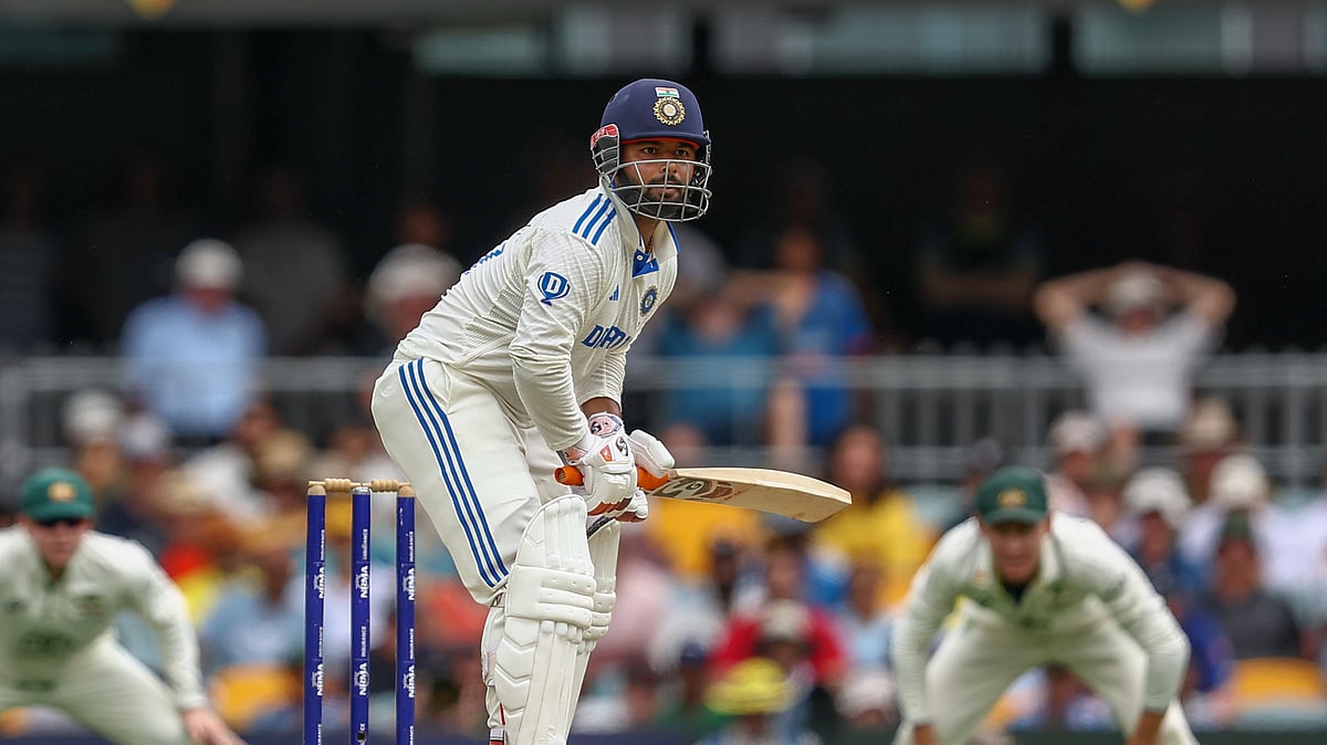 India's Rishabh Pant bats during play on day three of the third cricket test between India and Australia at the Gabba in Brisbane. - AP Photo/Pat Hoelscher