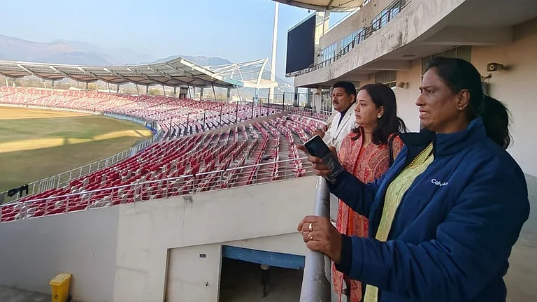 IOA Chief PT Usha looking at the stadium in Uttarakhand for the 38th National Games in 2025. - Photo: X | Team India