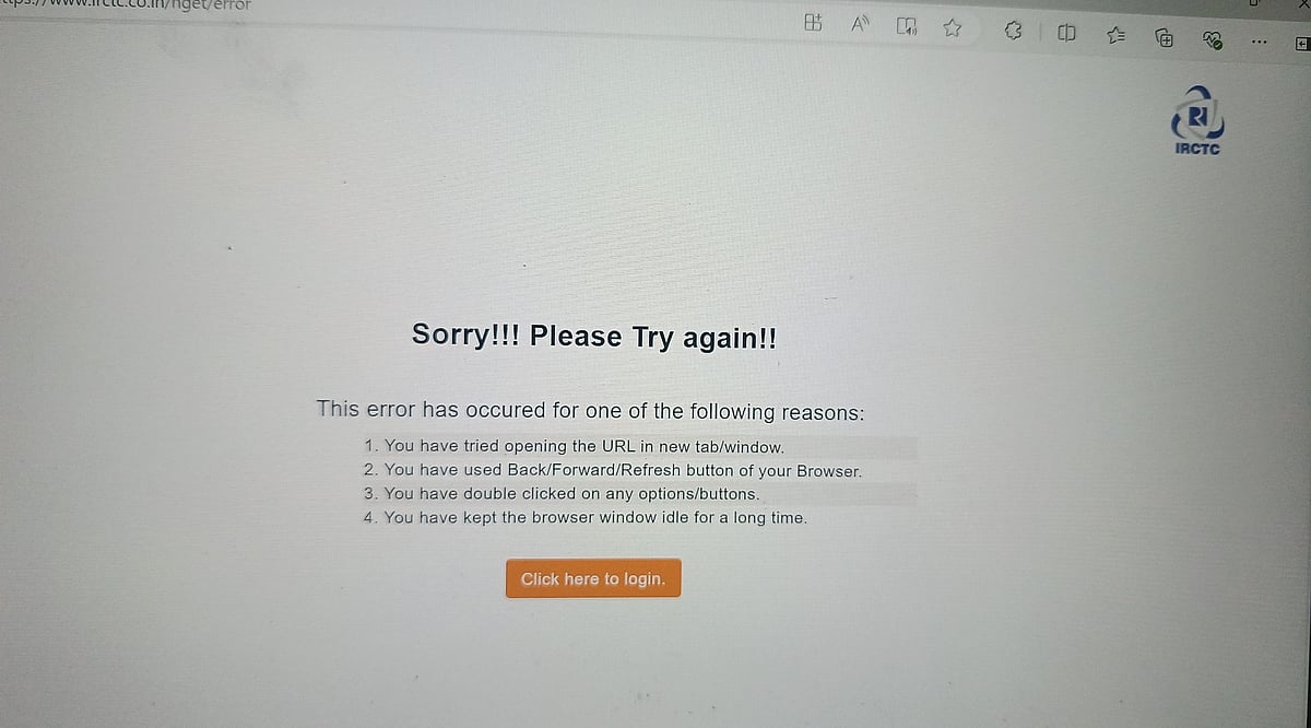 IRCTC Website Screengrab : The IRCTC acknowledged the disruption, noting that services were temporarily unavailable. 