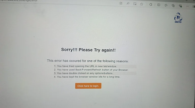 The IRCTC acknowledged the disruption, noting that services were temporarily unavailable. - IRCTC Website Screengrab
