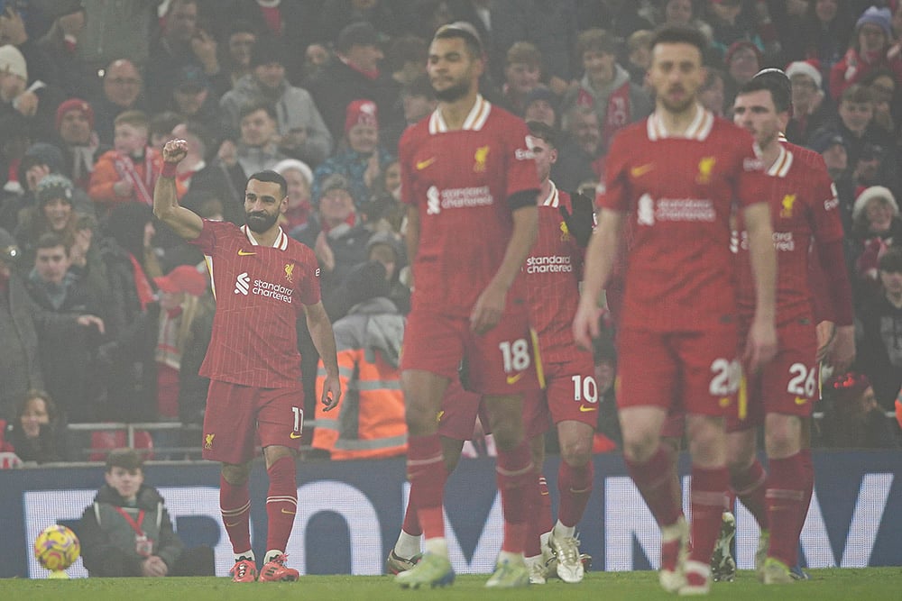English Premier League soccer Liverpool vs Leicester City football match pics: Mohamed Salah