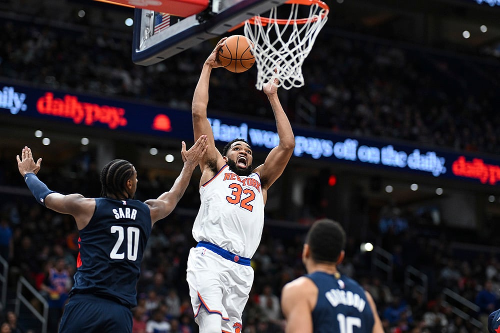 NBA 2024-25 New York Knicks vs Washington Wizards basketball game pics: Karl-Anthony Towns