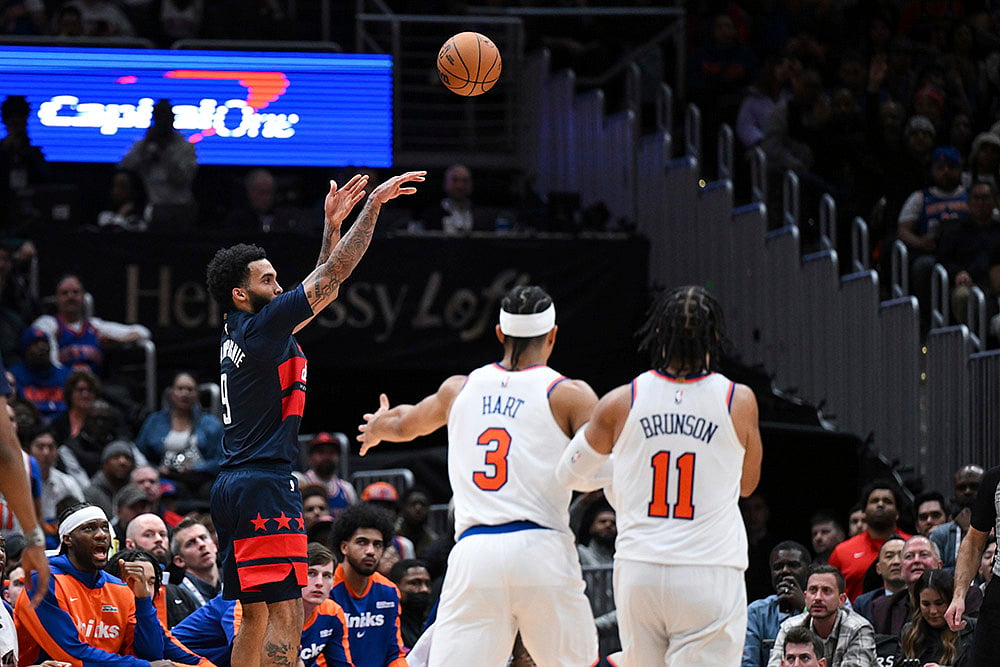 NBA 2024-25 New York Knicks vs Washington Wizards basketball game pics: Justin Champagnie