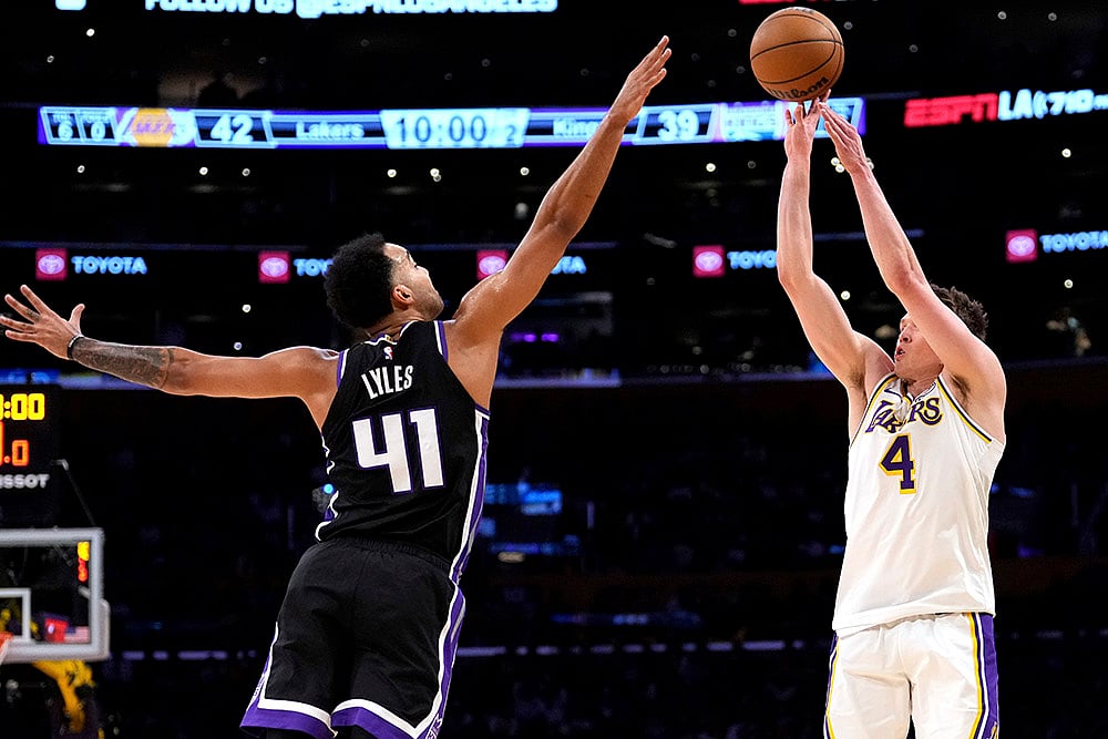 NBA 2024-25 Los Angeles Lakers vs Sacramento Kings basketball game pics: Dalton Knecht