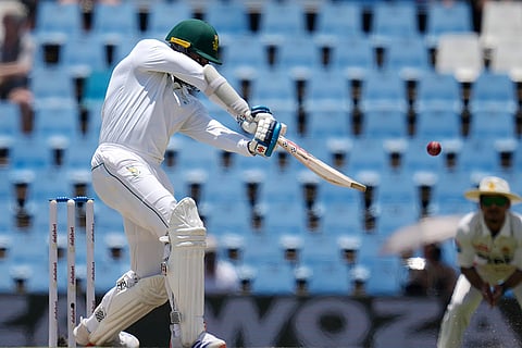 SA vs PAK 1st test Day 4: South Africa's Kagiso Rabada plays a shot 