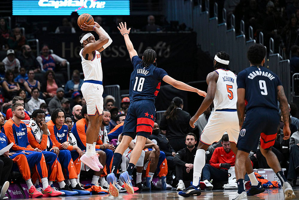 NBA 2024-25 New York Knicks vs Washington Wizards basketball game pics: Miles McBride
